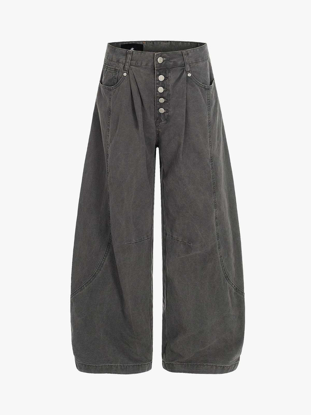 High Waist Button Fly Curved Seam Washed Jeans