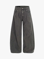 High Waist Button Fly Curved Seam Washed Jeans
