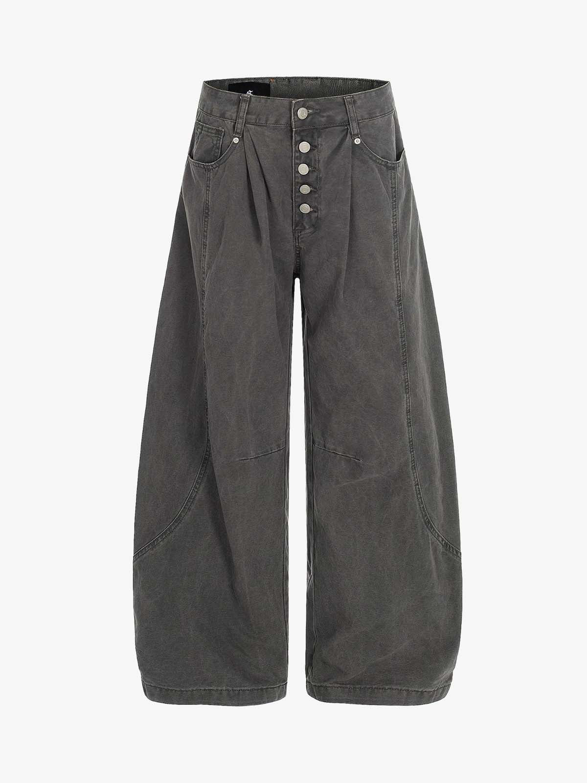 High Waist Button Fly Curved Seam Washed Jeans