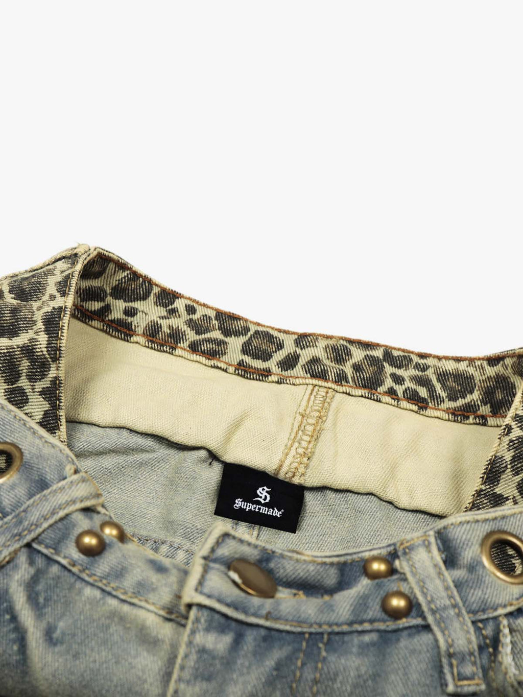Y2K Double Waistband Leopard Print Wide Leg Jeans