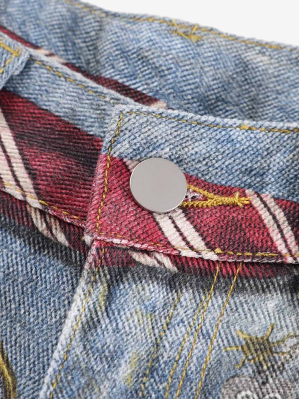 Tie Graphic Print Vintage Wash Wide Leg Denim Jeans