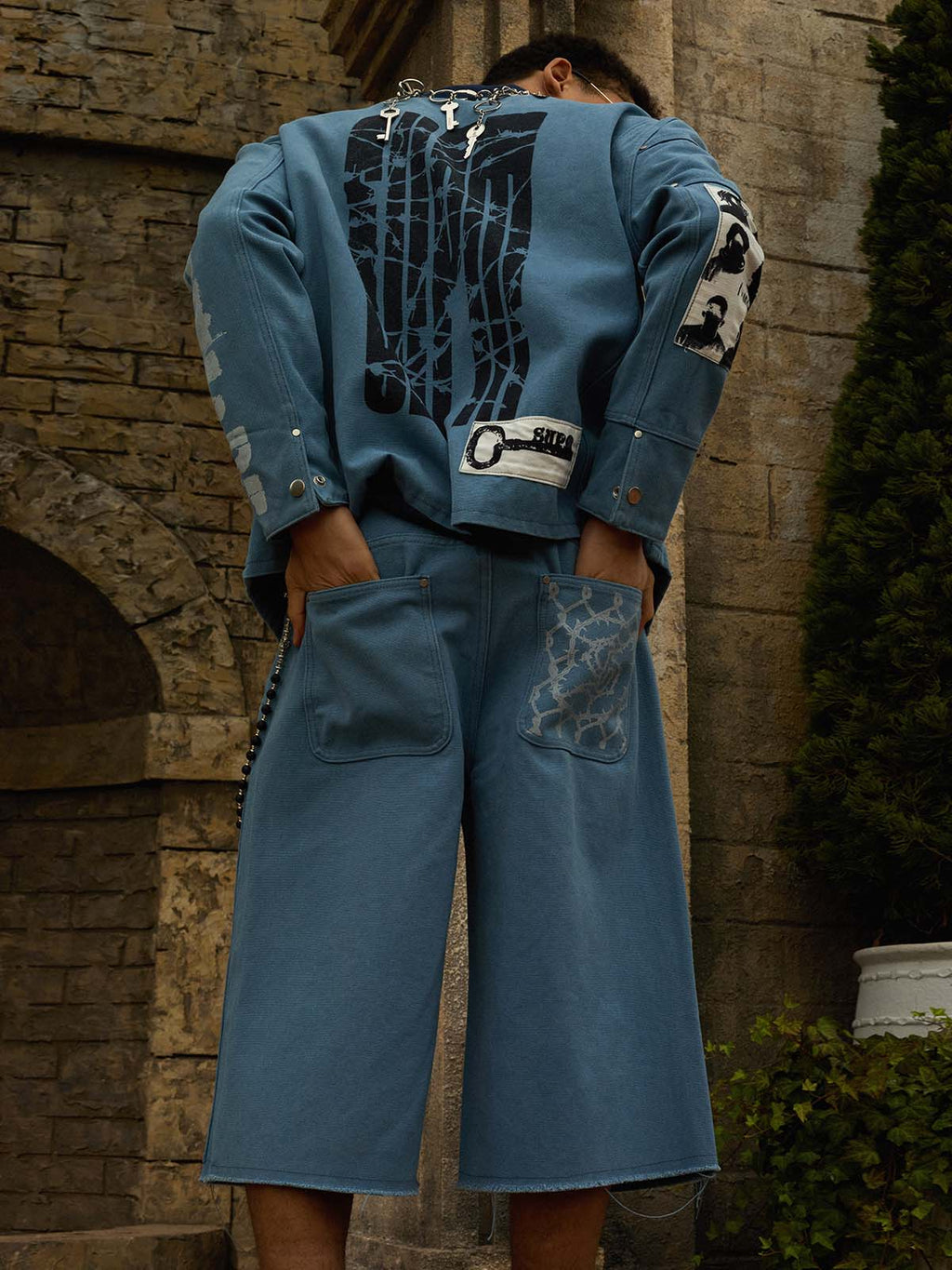precipice Multi-Element Appliqué Patchwork Denim Suit - 2593