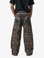 Bold Leopard Print Distressed Wide-Leg Jeans