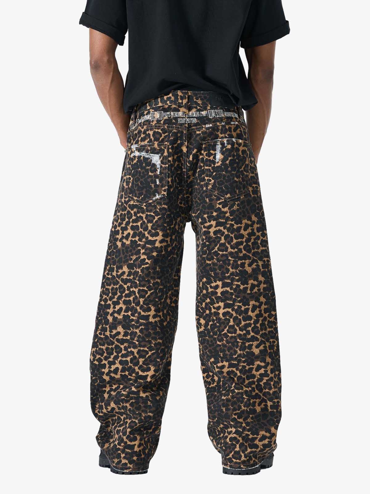 Bold Leopard Print Distressed Wide-Leg Jeans