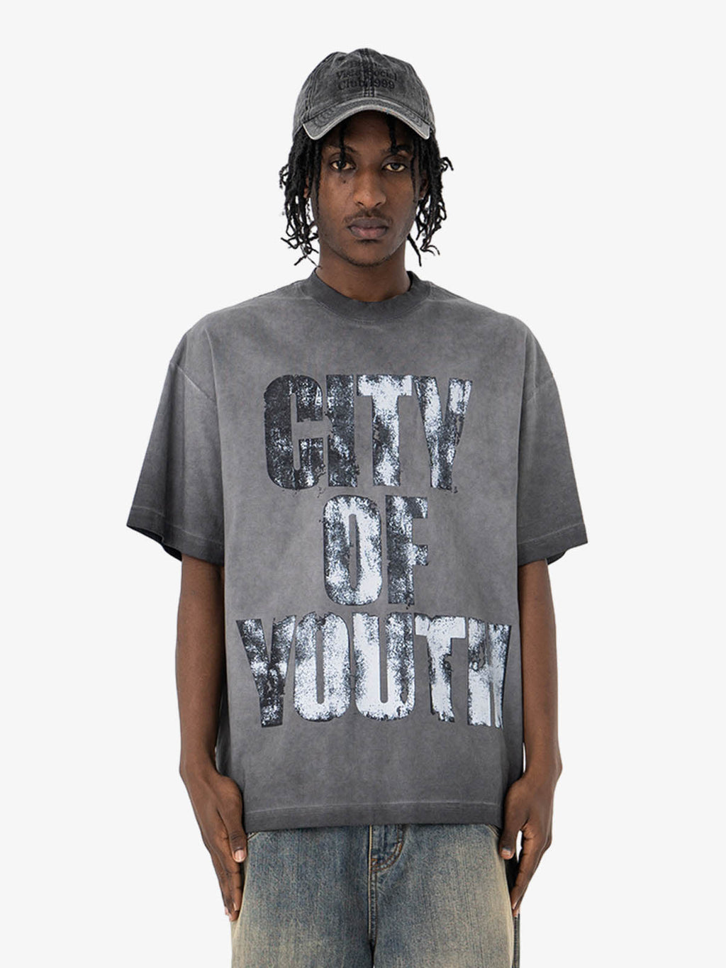 Vintage Gradient Spray Letter Print T-Shirt