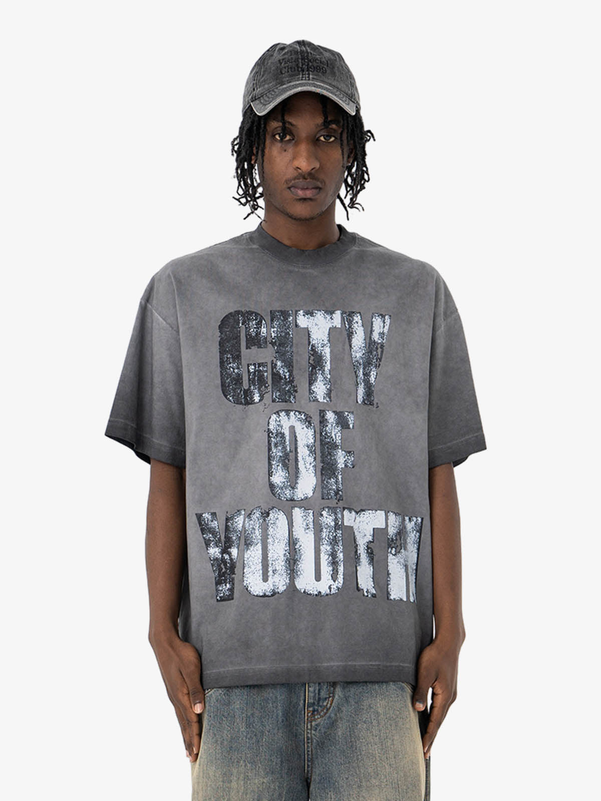 Vintage Gradient Spray Letter Print T-Shirt