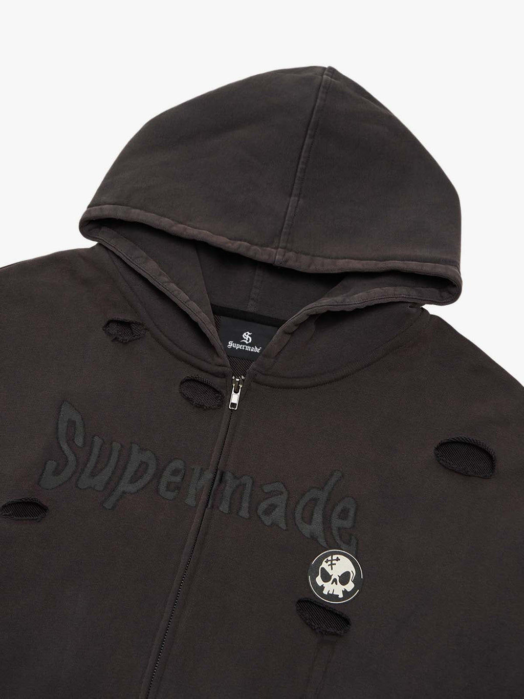 Original Washed & Ripped Skull Cardigan Cotton Hoodie Set