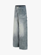 Vintage Washed Ruched Detail Utility Jeans
