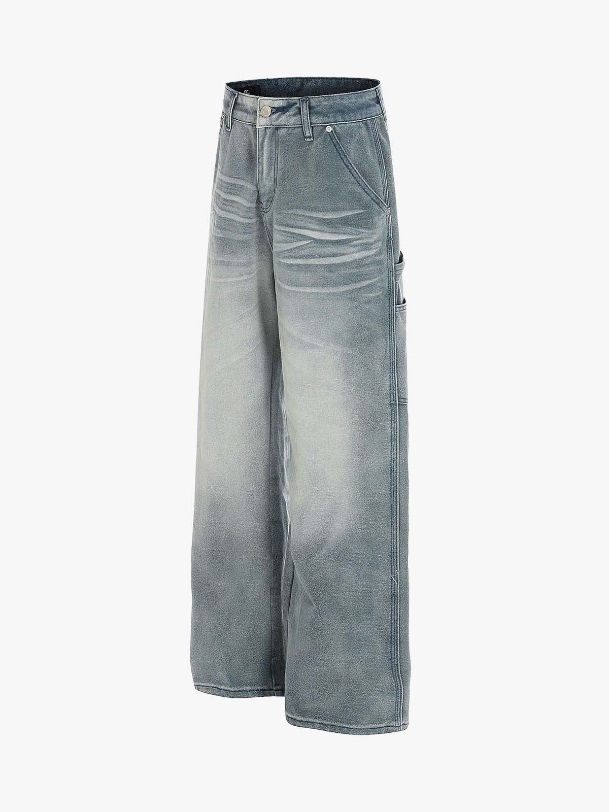 Vintage Washed Ruched Detail Utility Jeans