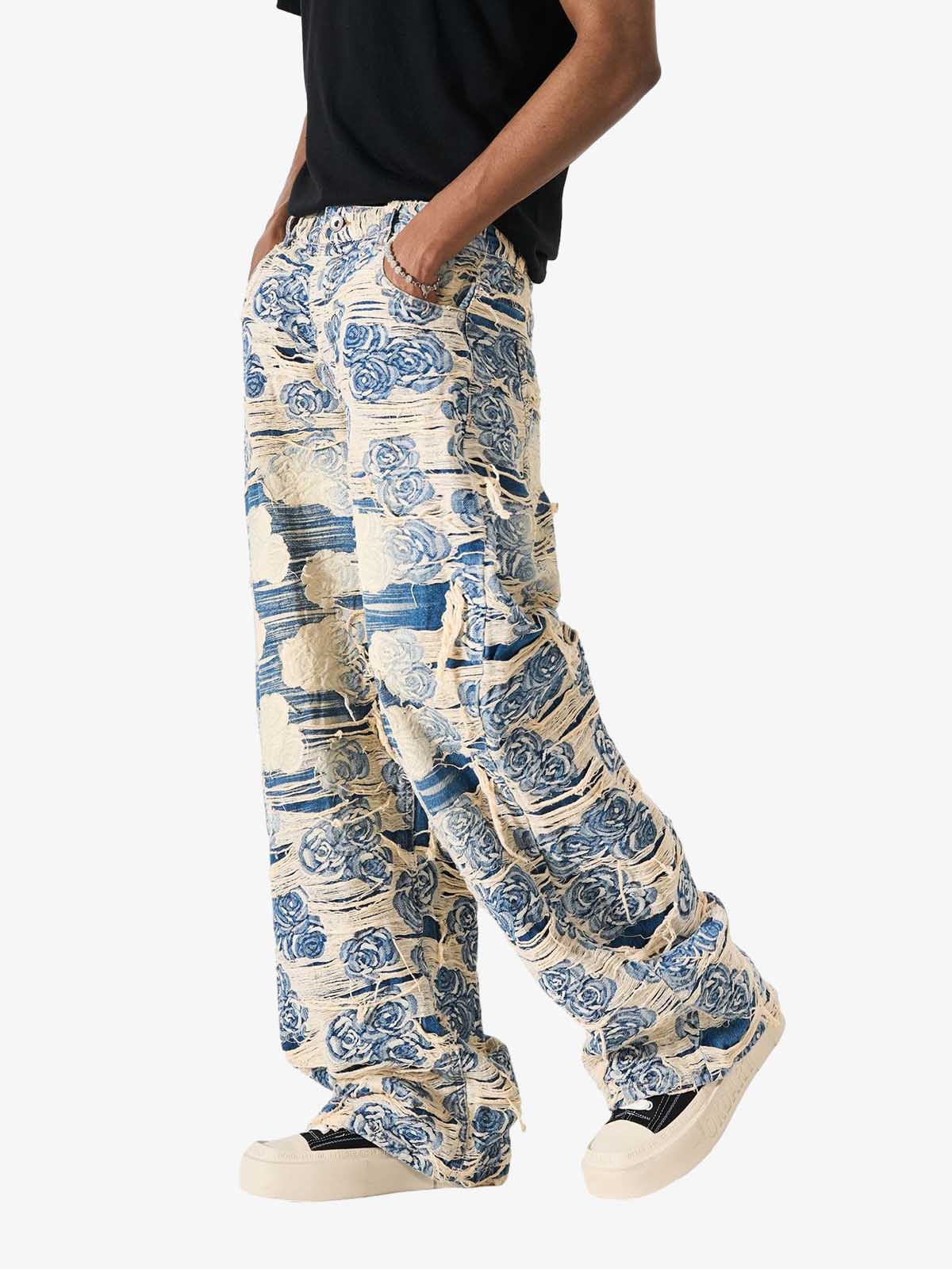 Jacquard Distressed Denim Jeans