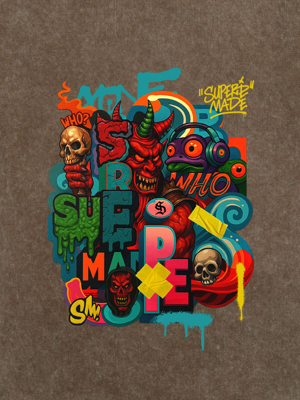 Trendy Multicolor Graffiti Skull Graphic T-Shirt