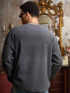 Waffle-Knit Distressed Gradient Print Long T-Shirt