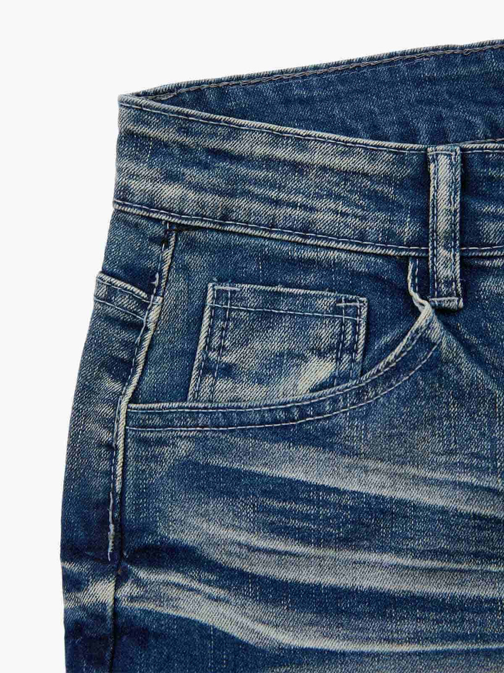 Vintage Distressed Button Fly Ruched Panel Flared Jeans