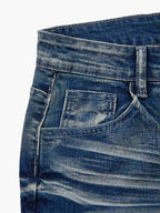 Vintage Distressed Button Fly Ruched Panel Flared Jeans
