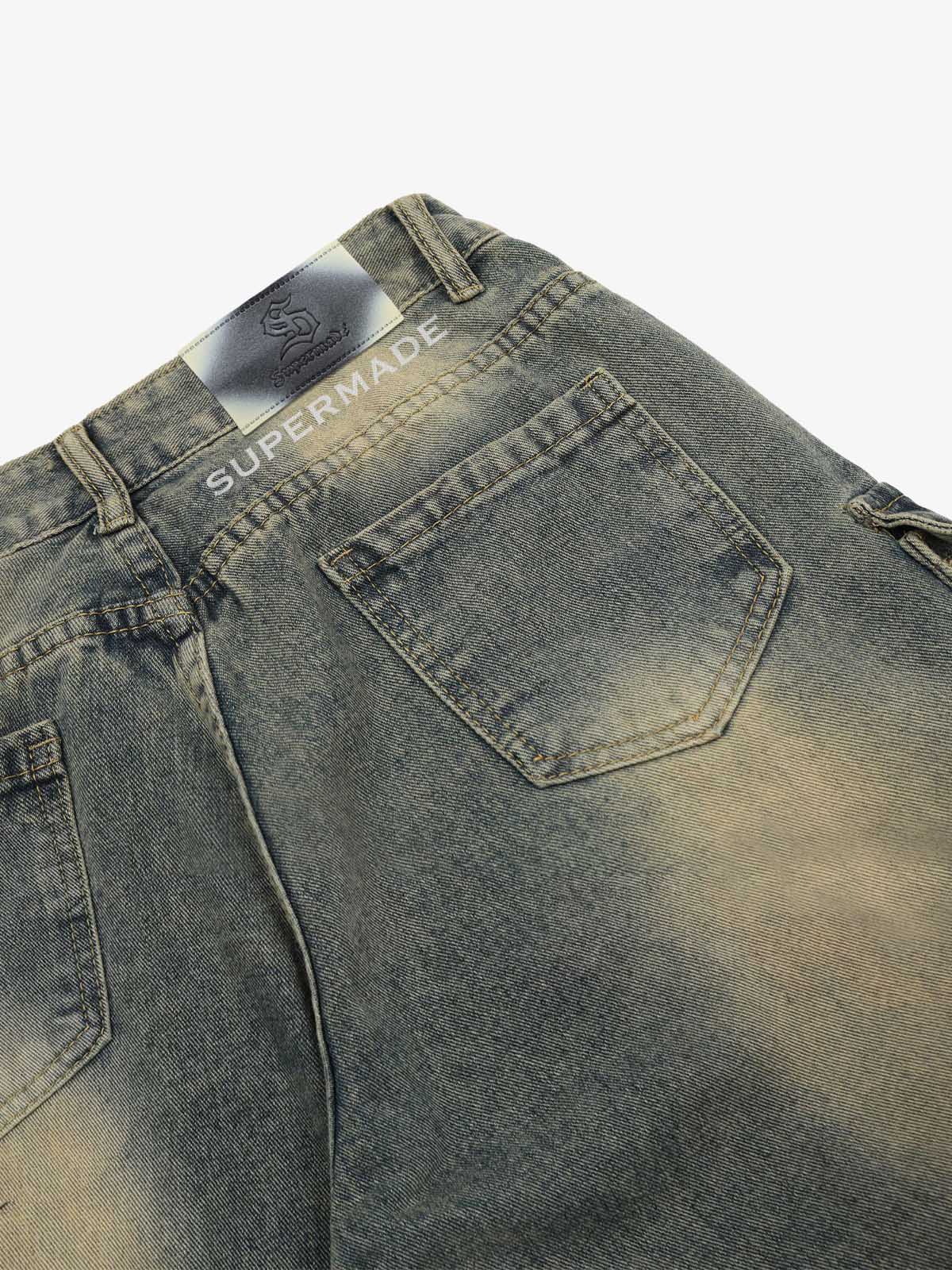 Washed Scorpion Print Multi Pocket Cargo Pants