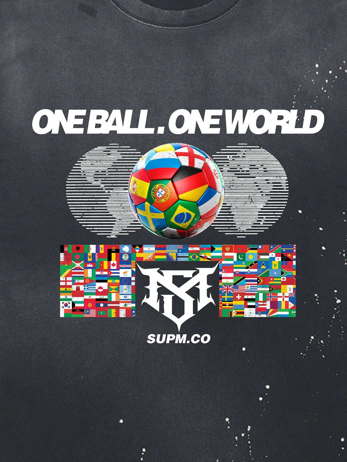 Washed One Ball One World Soccer Graphic T-Shirt