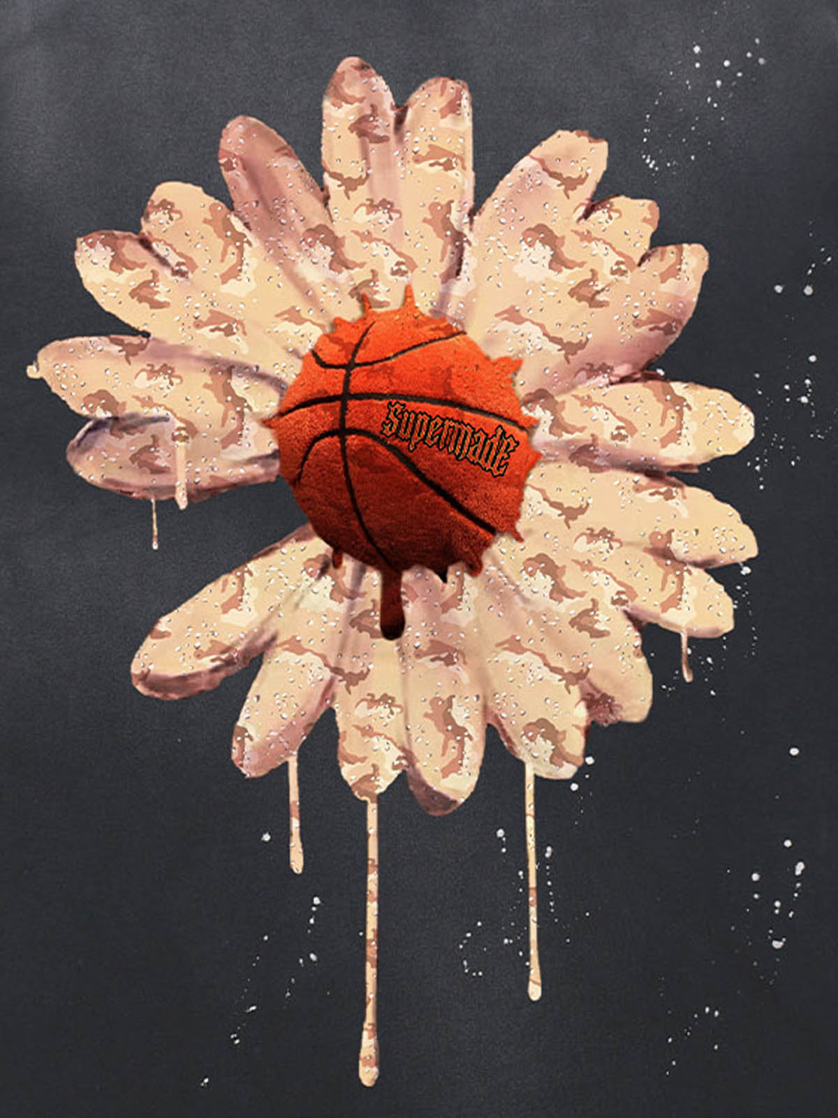 precipice Floral Basketball Ink Splatter Graphic T-Shirt