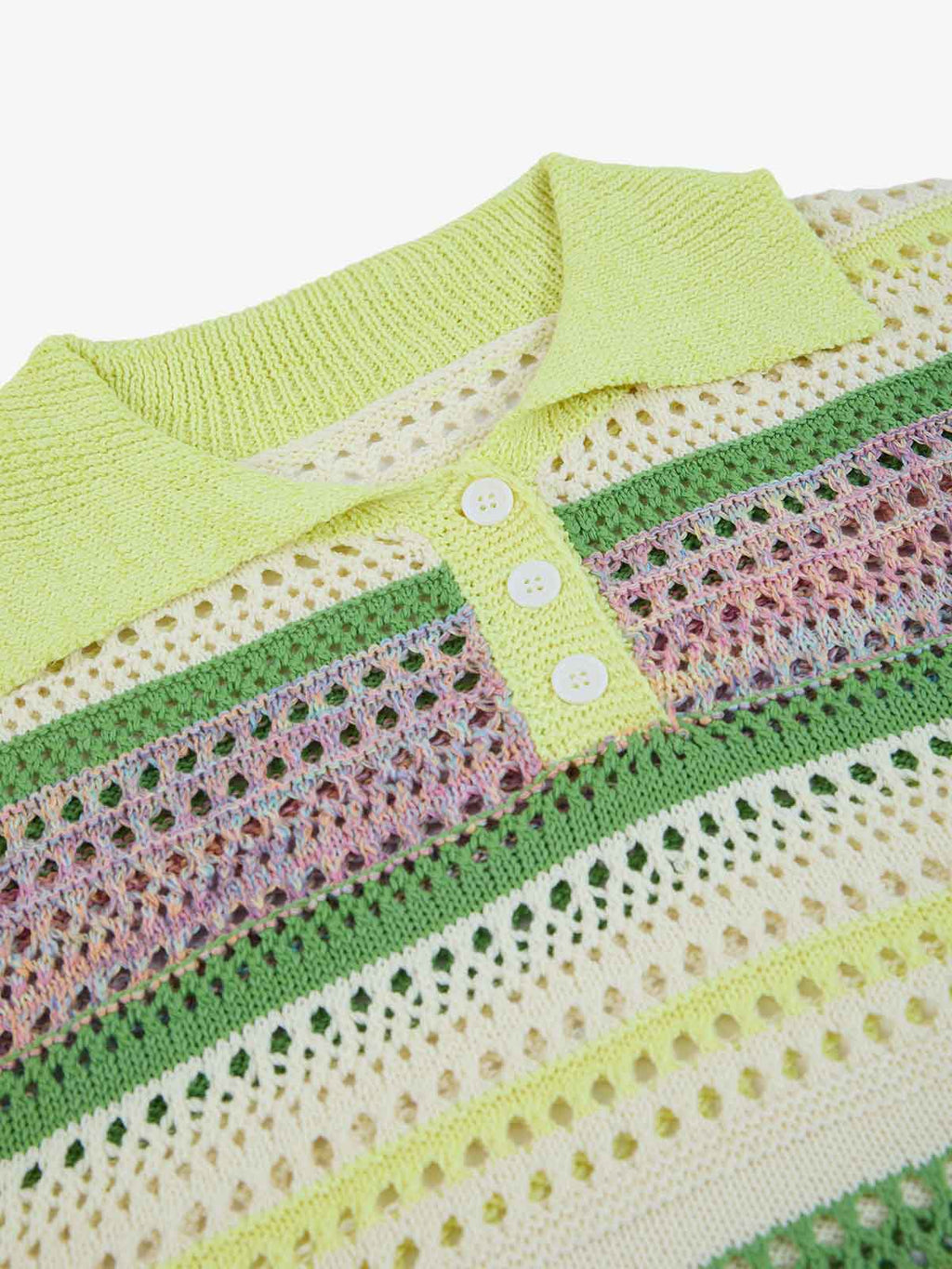 Pastel Striped Crochet Knit Short Sleeve Polo Shirt