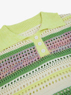 Pastel Striped Crochet Knit Short Sleeve Polo Shirt