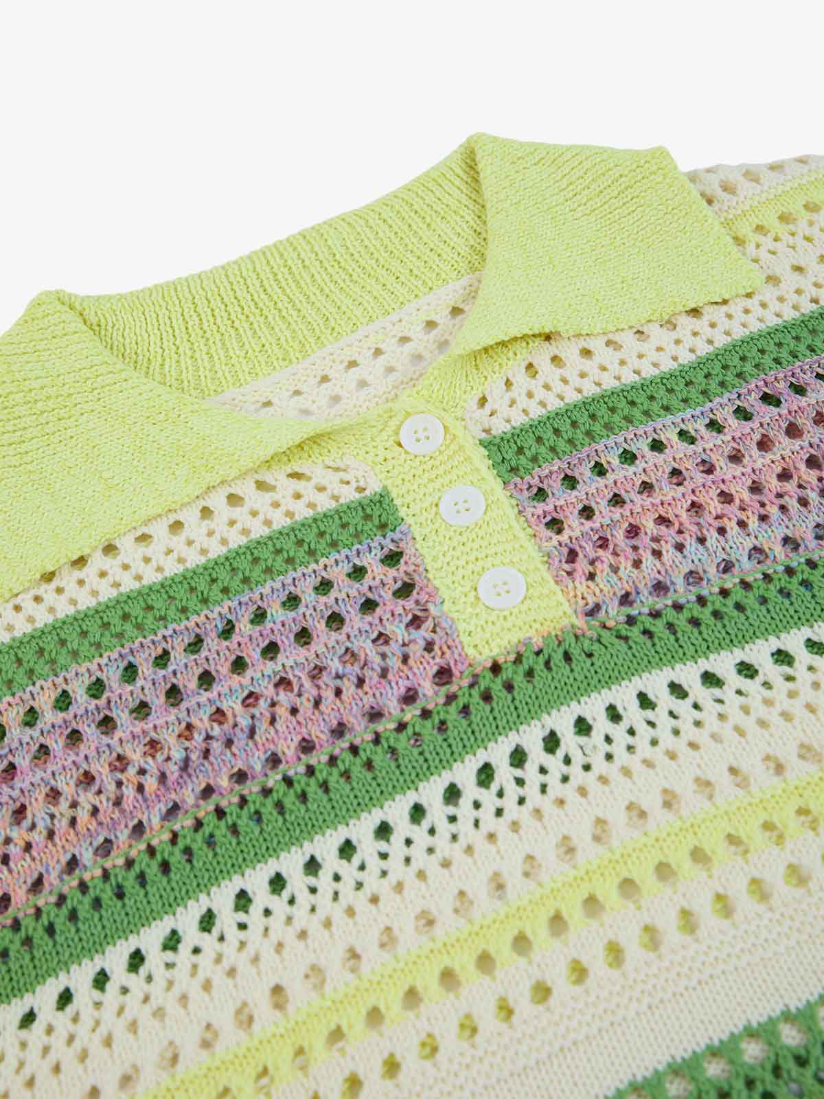 Pastel Striped Crochet Knit Short Sleeve Polo Shirt