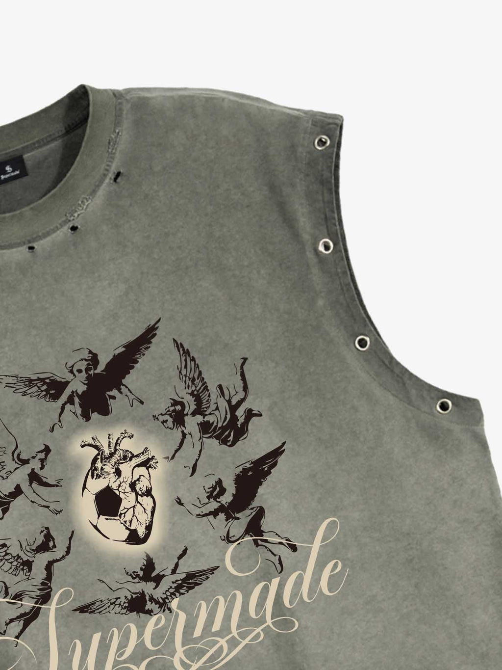 Vintage Washed Cherub Soccer Heart Graphic Sleeveless T-Shirt