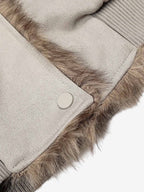 Vintage Suede Faux Fur Lined Buckle Bomber Jacket