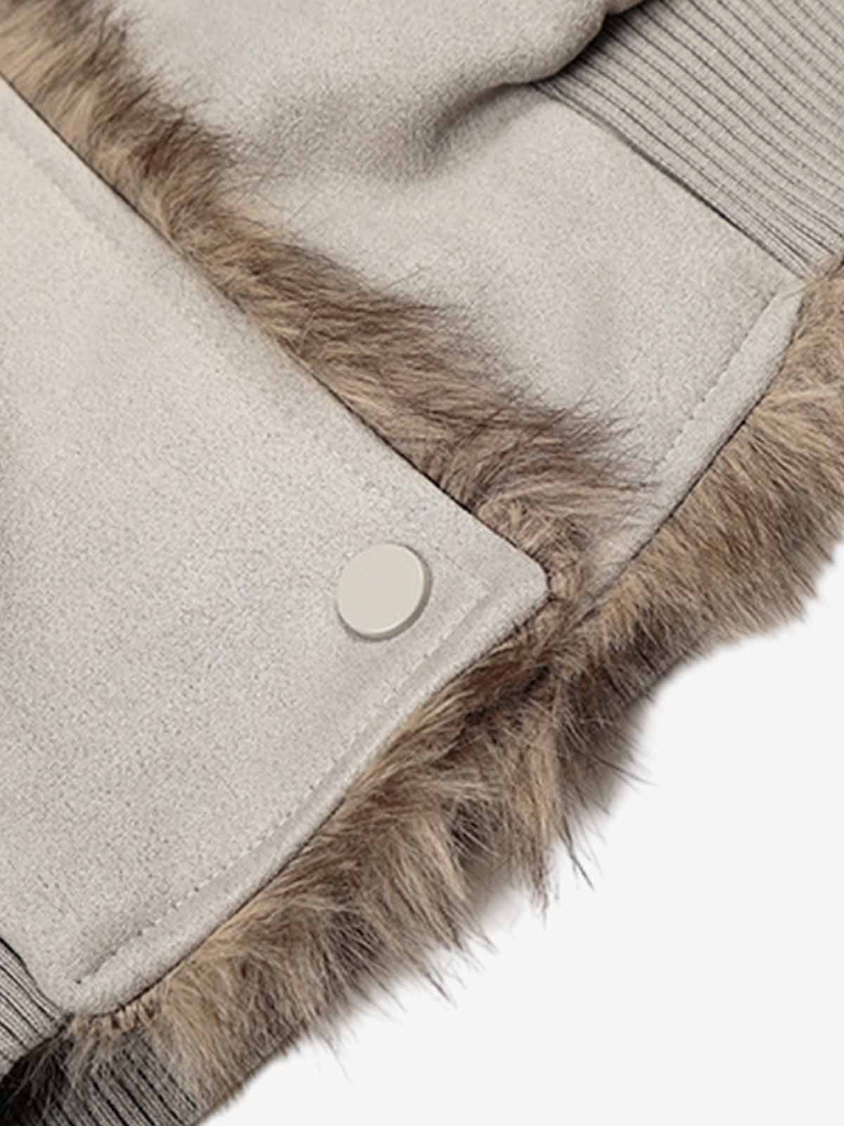 Vintage Suede Faux Fur Lined Buckle Bomber Jacket