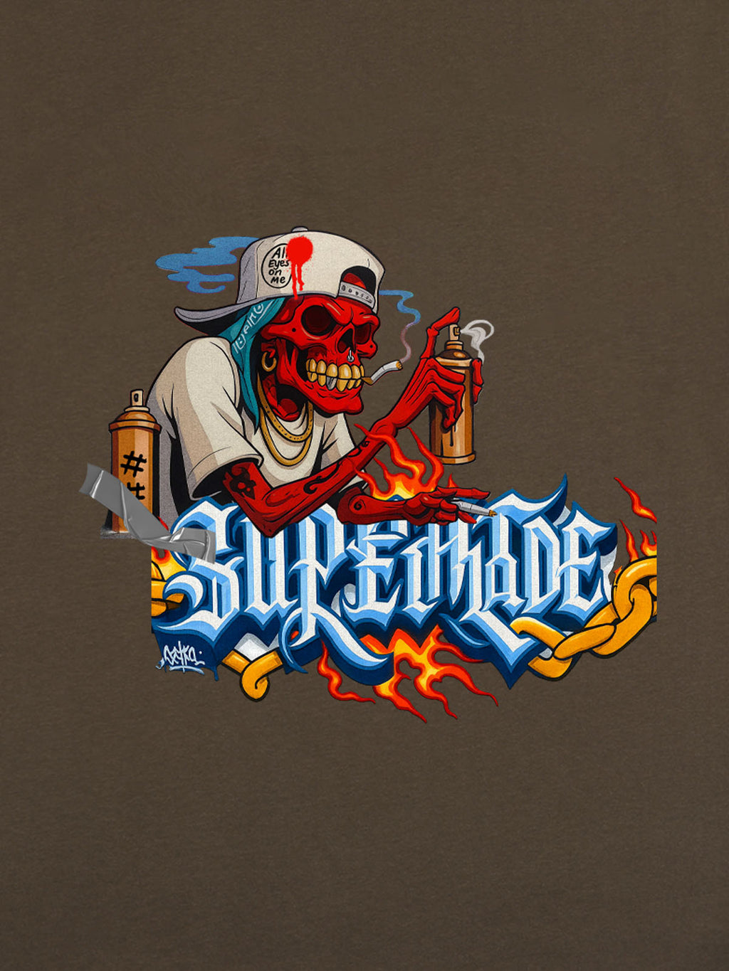Street Skull Graffiti Artist Flame Flower Font T-Shirt