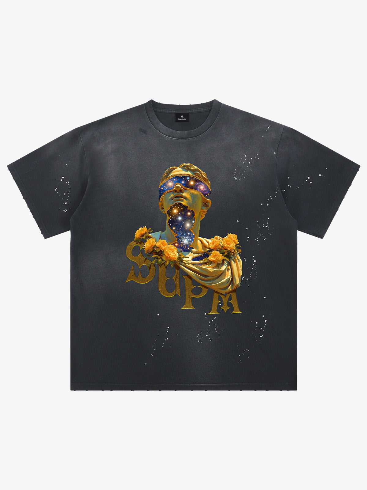Washed Splash Ink Cosmic Statue Print Galaxy Art T-Shirt