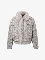 Vintage Leopard Fleece Faux Fur Collar Panel Trim Padded Jacket