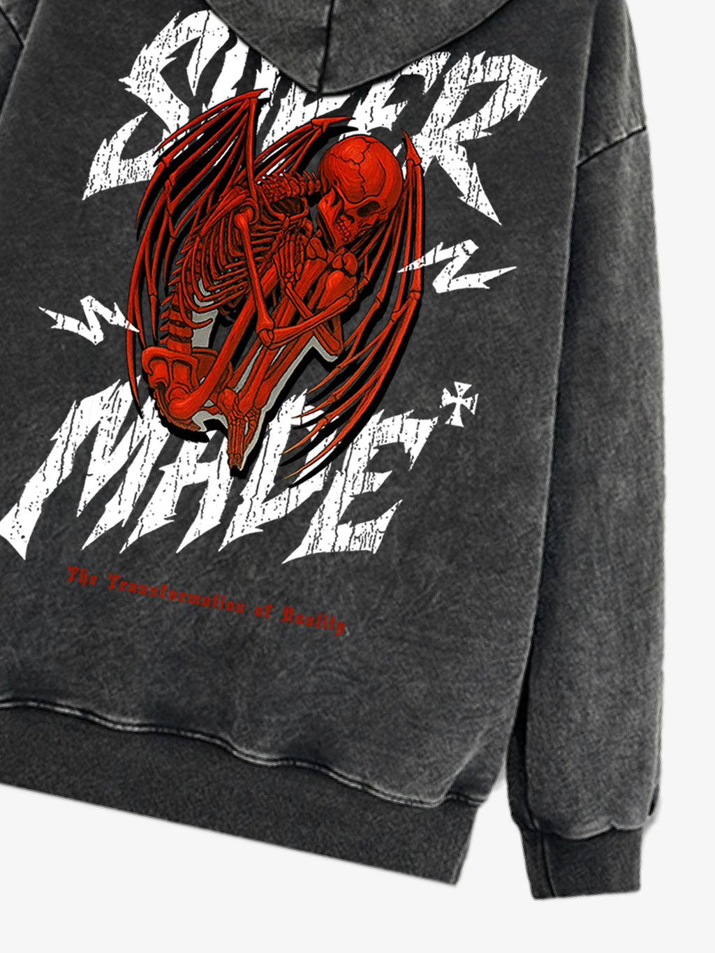 Distressed Graphic Bold Angel Wings Design Hoodie