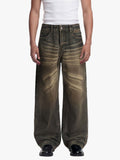 Washed Button Detail Wide Leg Pants
