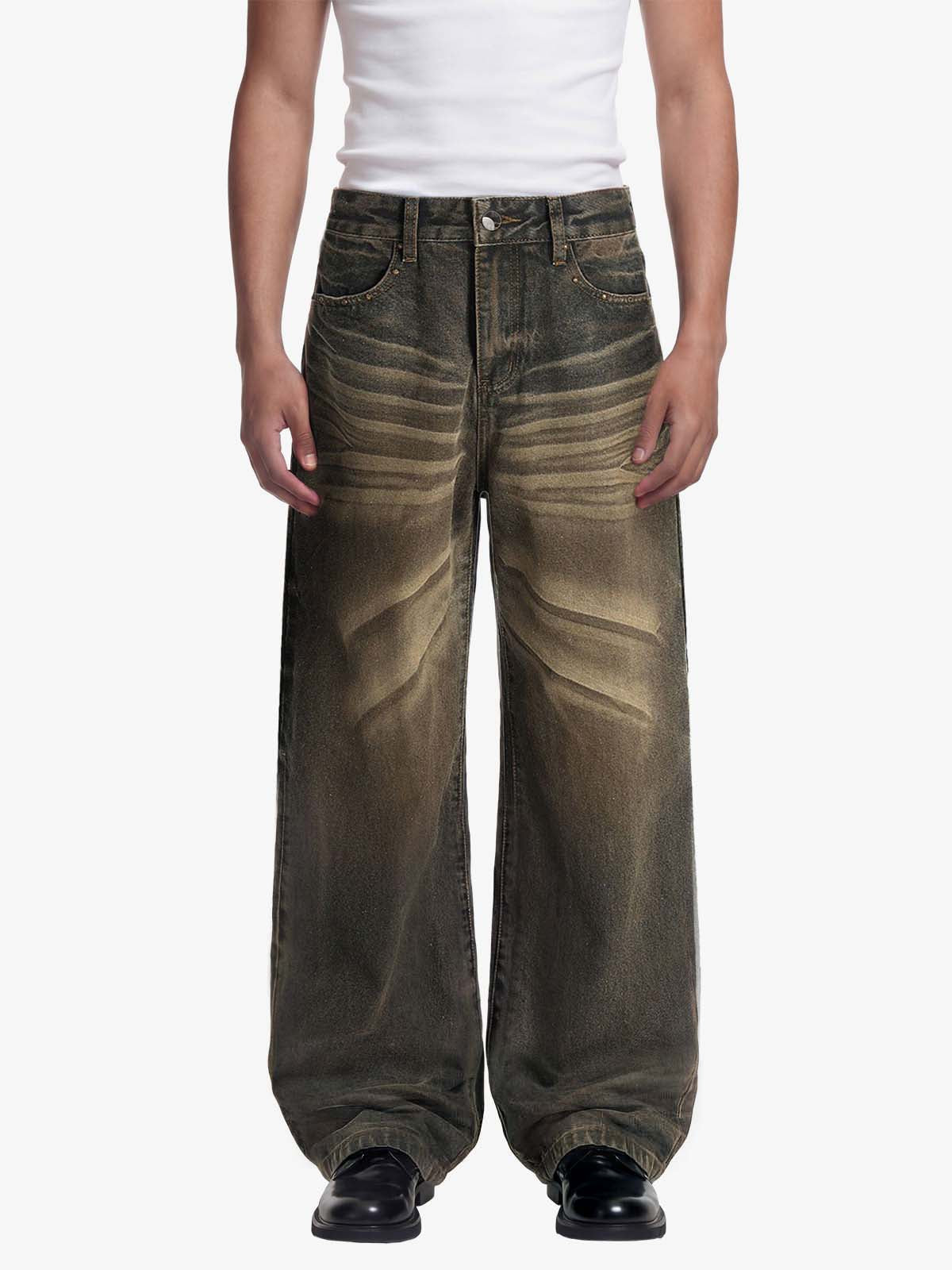 Washed Button Detail Wide Leg Pants