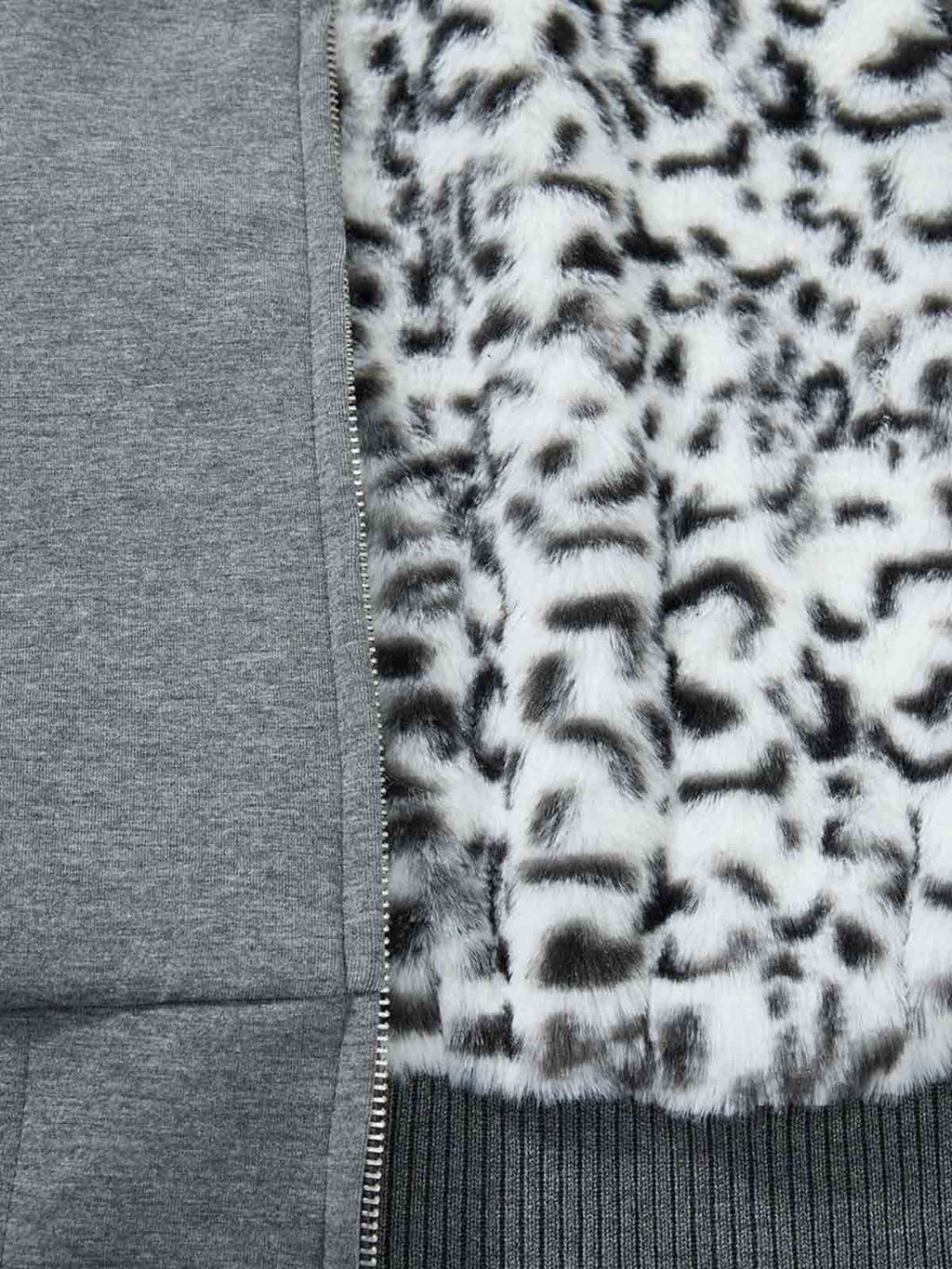 Vintage Faux Fur Hoodedd Leopard Lined Graphic Bomber Jacket