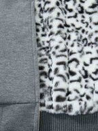 Vintage Faux Fur Hoodedd Leopard Lined Graphic Bomber Jacket