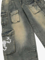 Washed Scorpion Print Multi Pocket Cargo Pants