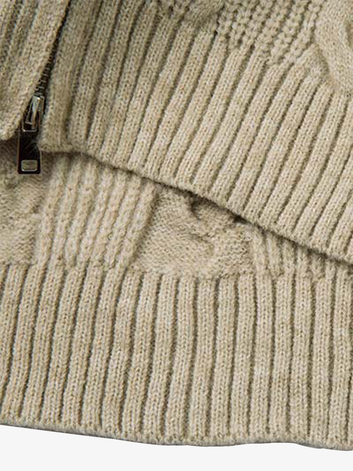 Knitted Vintage Floral Wheat Ear Pattern Double Zip Sweater