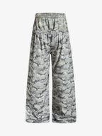 Double Waistband Elastic Waist Camo Side Panel Wide Leg Pants