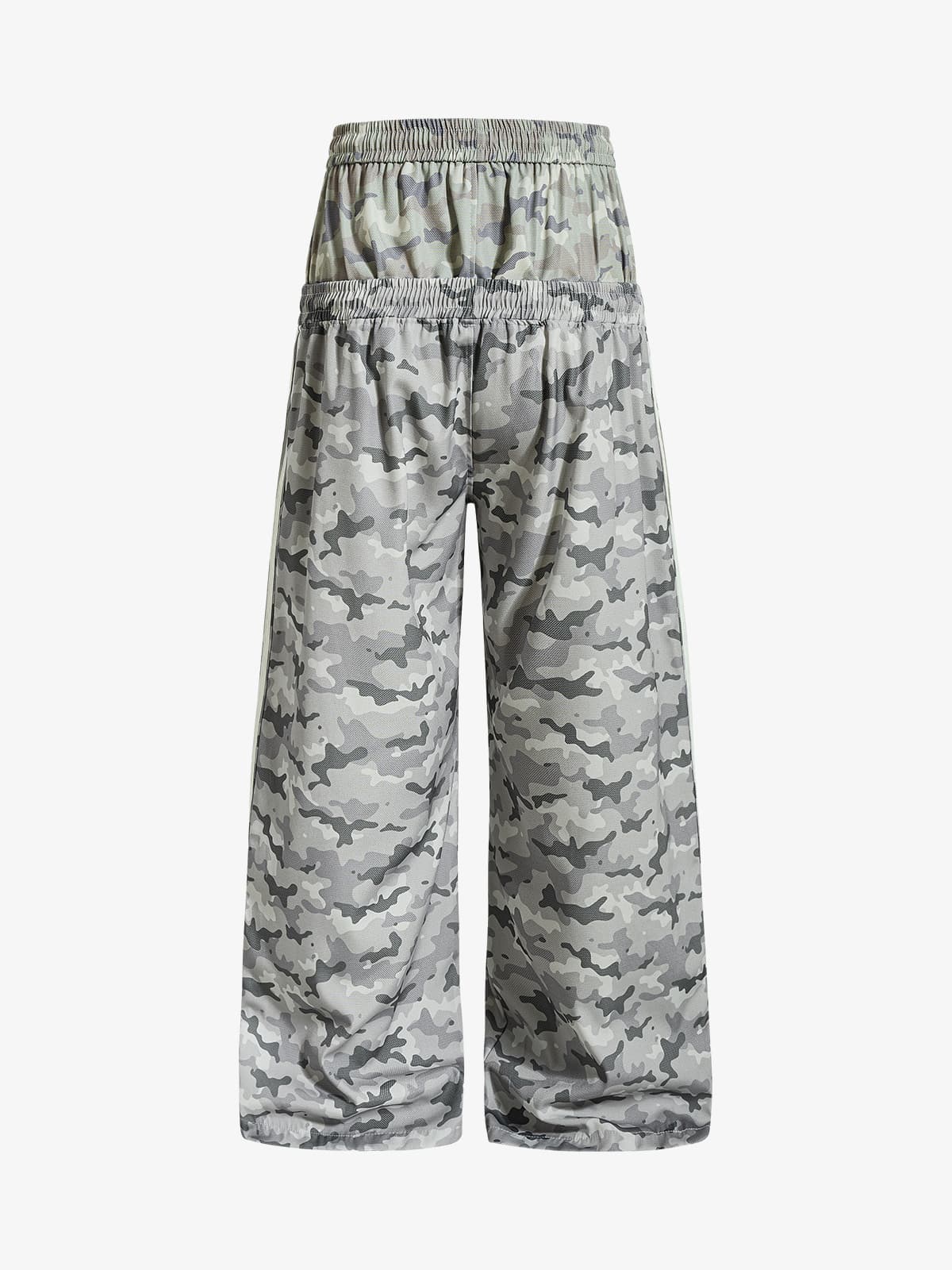 Double Waistband Elastic Waist Camo Side Panel Wide Leg Pants