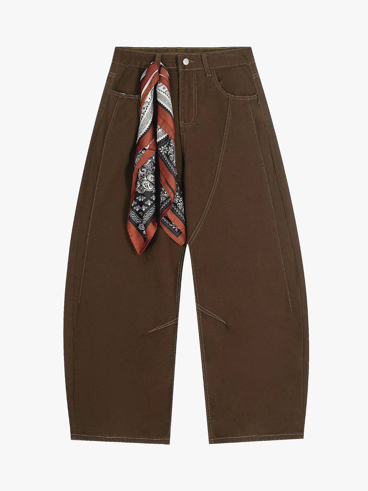 Vintage Silk Scarf Tie Detail Barrel Jeans