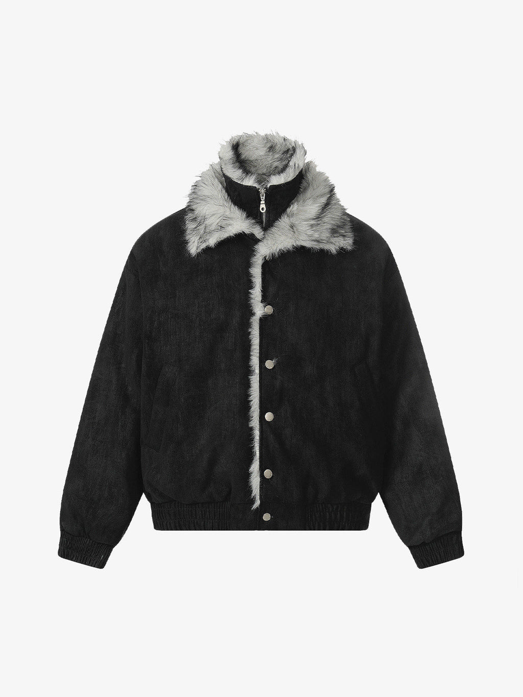 Vintage Dual-layer Collar Fleece-lined Zipper Jacket