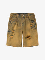 Burnt Orange Distressed Denim Shorts