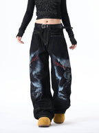 Dark Gothic Graphic Wide-Leg Jeans