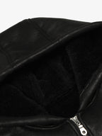 Vintage Leather Badge Fleece-lined Hooded Zip Bomber Jacket - 2547