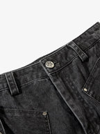 Washed Cotton Multi-Pocket Ruched Cargo Pants
