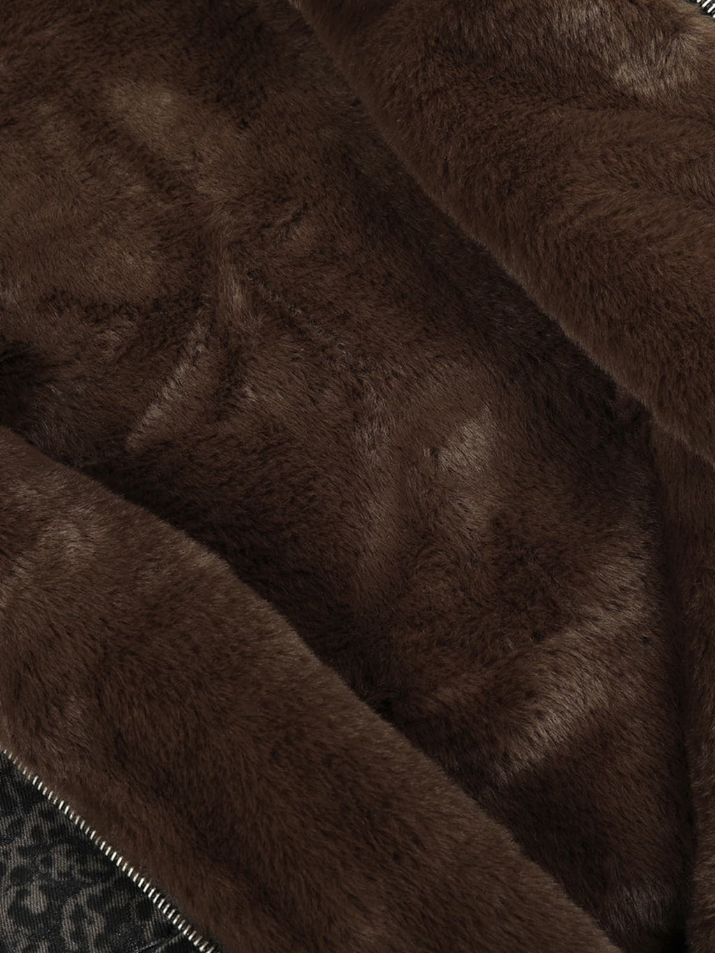 Vintage Leopard Print Fleece Zip Up Vest