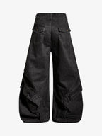 Pleated Panel Curved Leg Cargo Cotton Pants