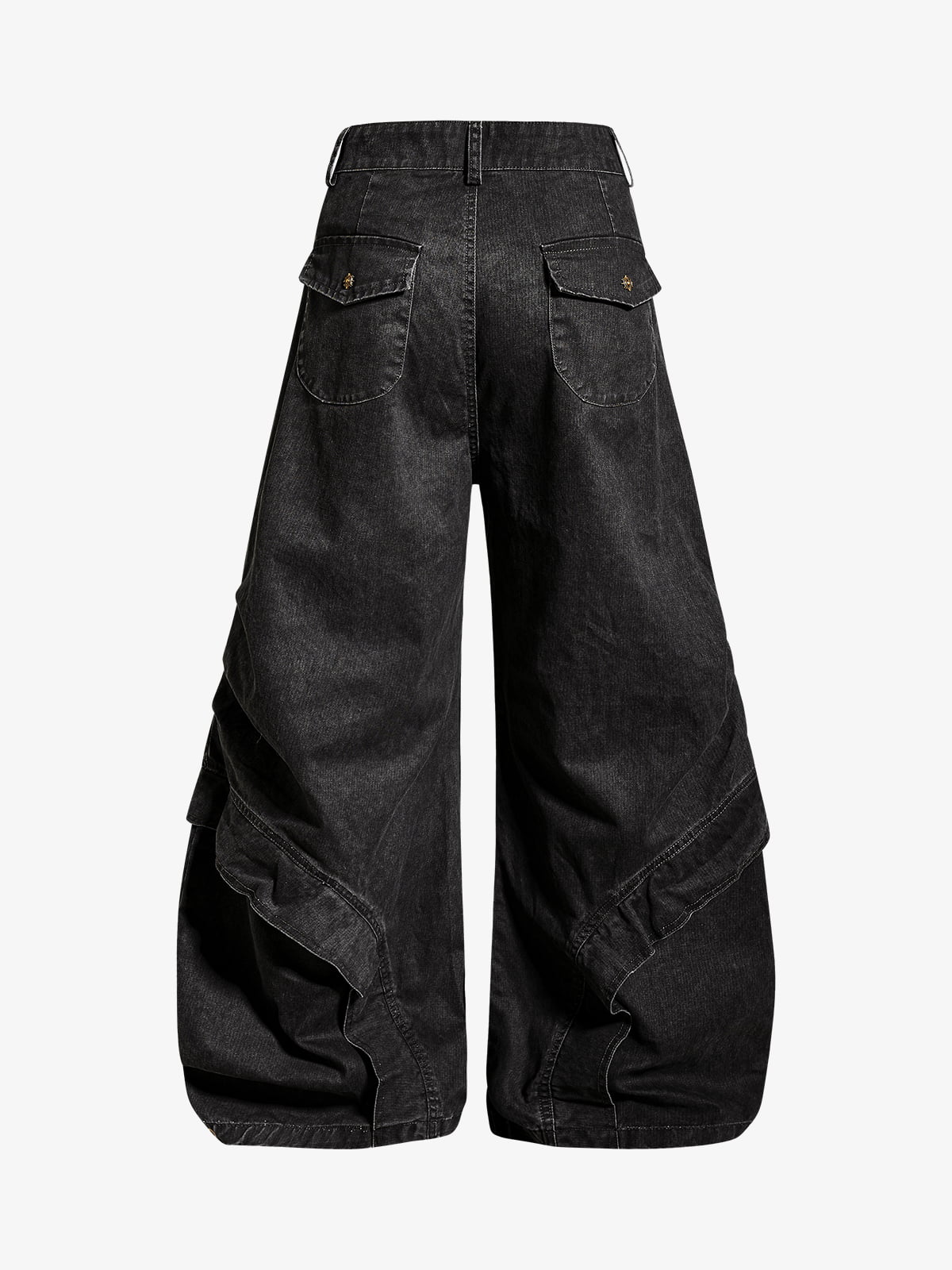 Pleated Panel Curved Leg Cargo Cotton Pants