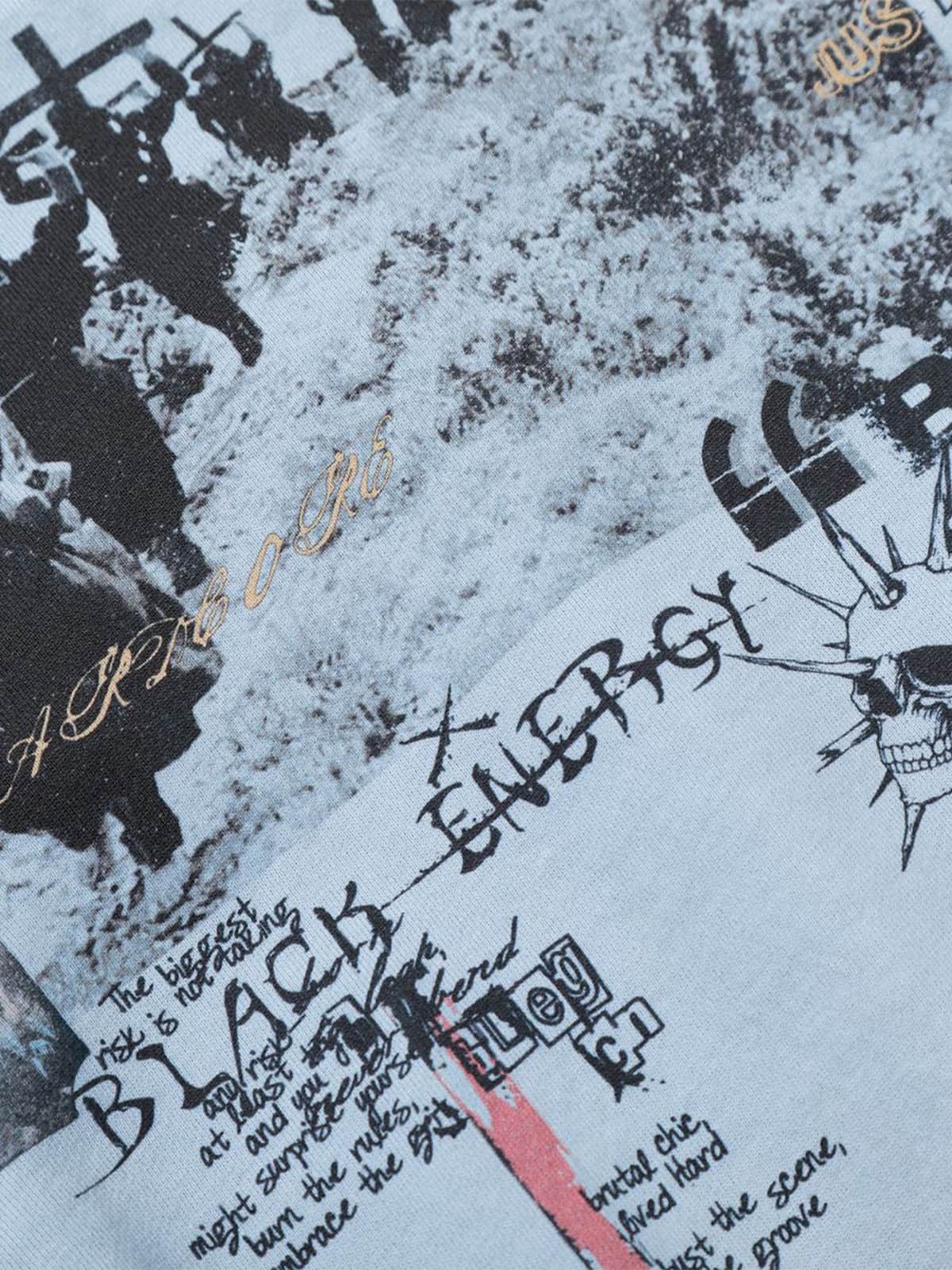 Distressed Graphic Print Zip Up Hoodie