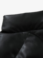 Minimalist Faux Leather Stand Collar Puffer Vest